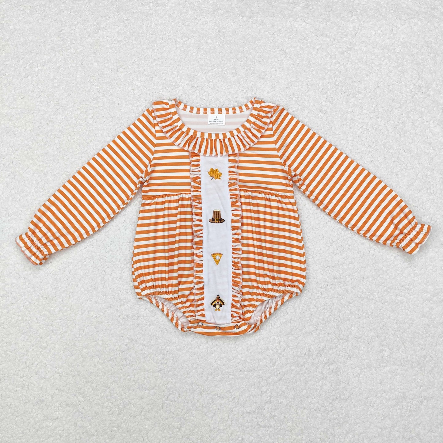 rts no moq LR1300 Embroidery Leaf Hat Cake Turkey Orange Stripe Lace Long Sleeve Bodysuit