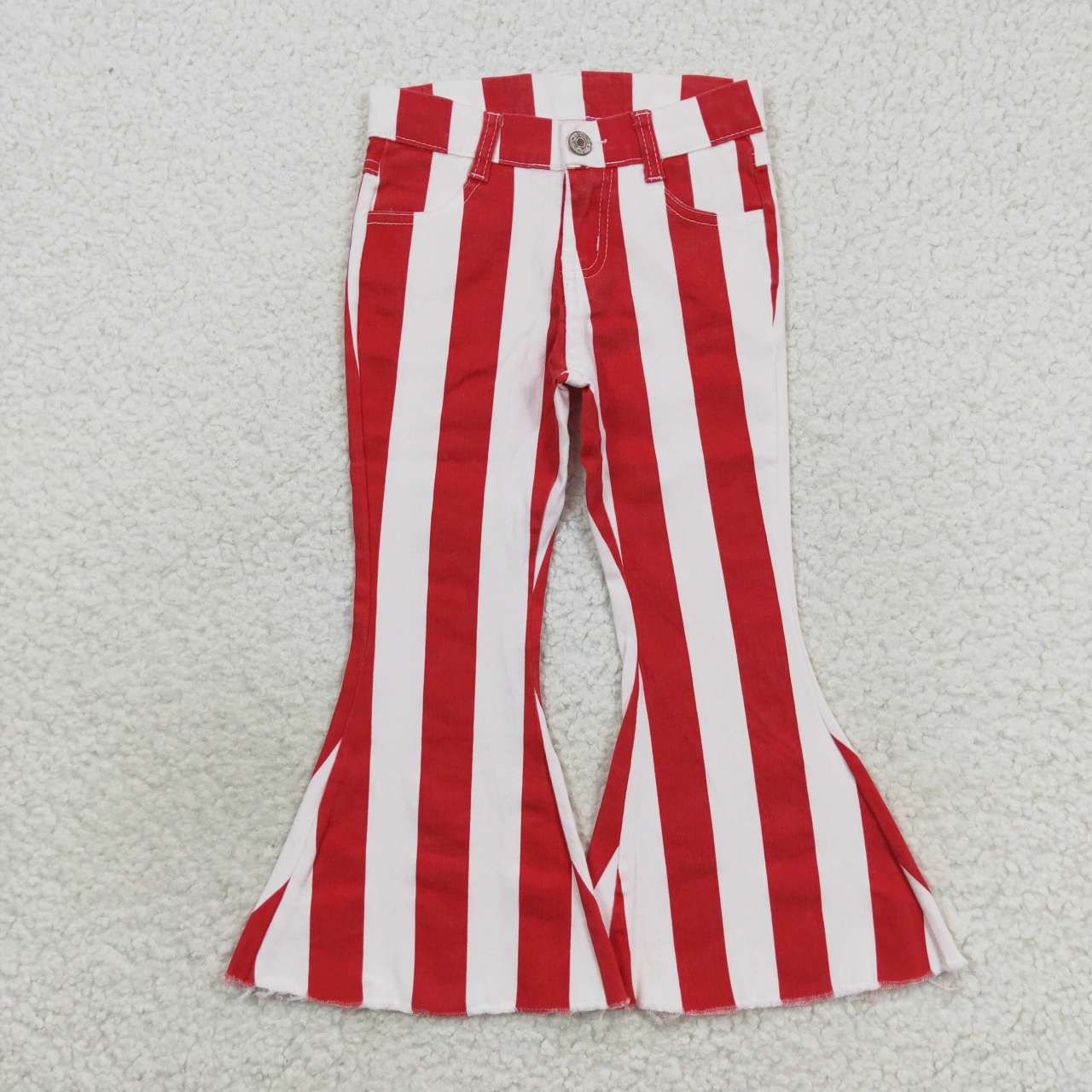 P0246 Red and white striped denim trousers