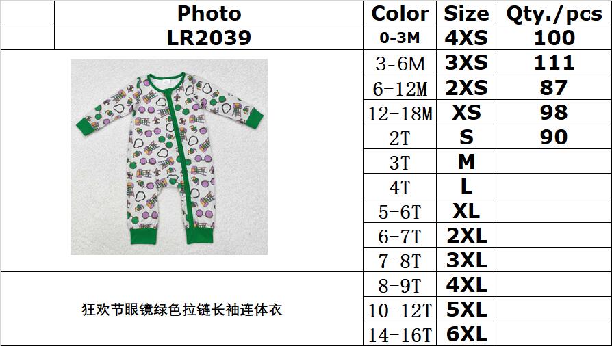 RTS NO MOQ ETA 5/7days arrived LR2039 Carnival glasses green zipper long-sleeved jumpsuit