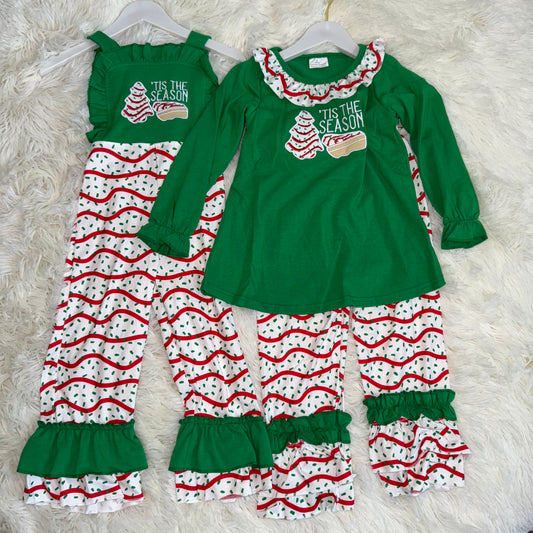 RTS NO MOQ Sibling Baby girls clothes embroidery Christmas long-sleeved trousers suits and jumpsuit