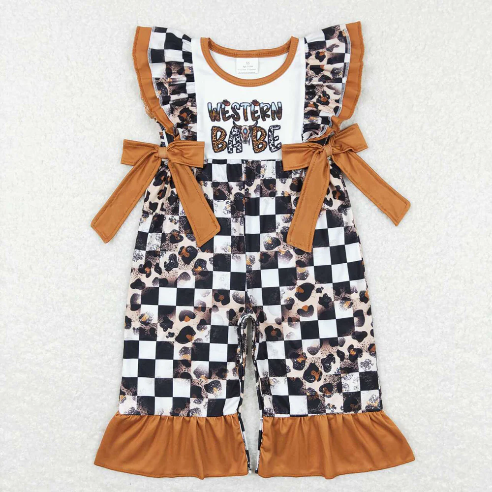 Baby Girls Sibling Western Babe Leopard Outfits Rompers Clothes Sets