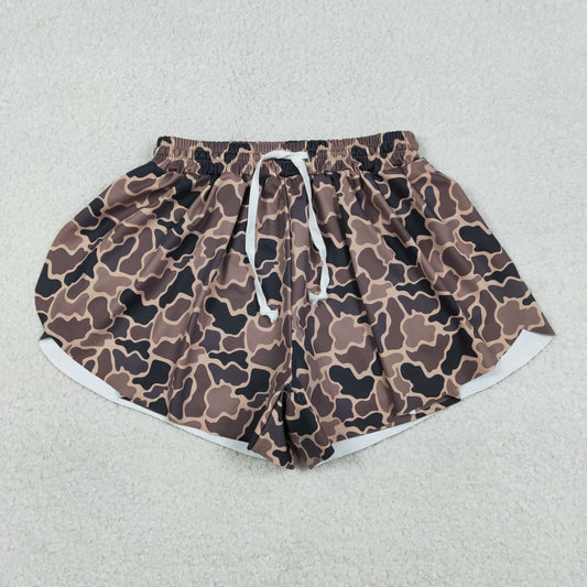 RTS NO MOQ（In Stock) SS0767 Adult Women's Brown Camouflage Yoga Shorts