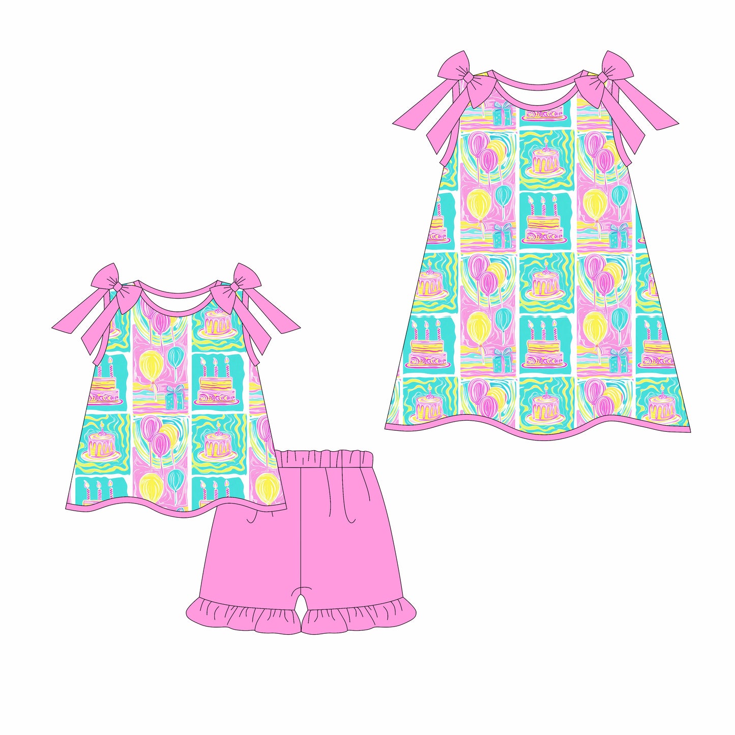 3.17 custom each style moq 5eta 4-6week Sibling Sister baby girl short sleeve shorts sets and dresses match design