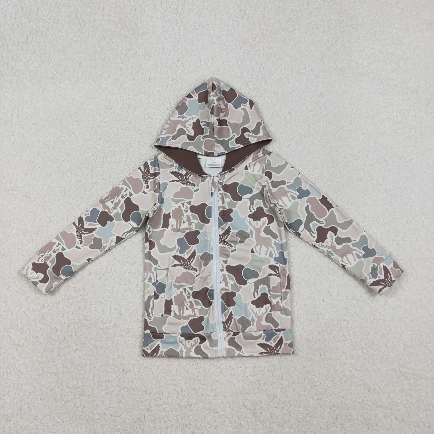 12/18m-7/8t RTS NO MOQ（In Stock) BT1390 Duck and Reindeer Camouflage Zipper Hooded Long-Sleeved Top