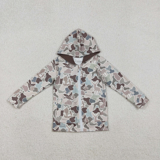 12/18m-7/8t RTS NO MOQ（In Stock) BT1390 Duck and Reindeer Camouflage Zipper Hooded Long-Sleeved Top