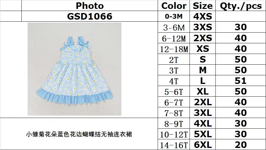 RTS no moq GSD1066 Small daisy flower blue lace bow sleeveless dress