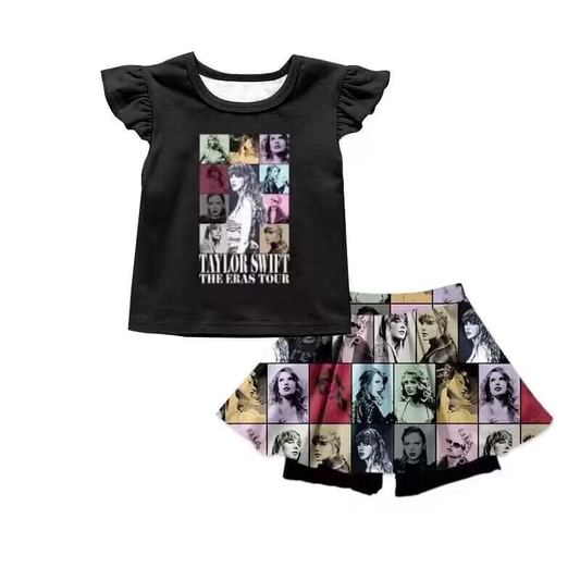 custom moq 5 eta 5-6weeks  Black Girls Short Sleeve Shorts Top Skirt Pants Set 1989 taylor