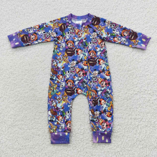 LR0487 Cartoon Mickey Purple Zipper Long Sleeve Bodysuit