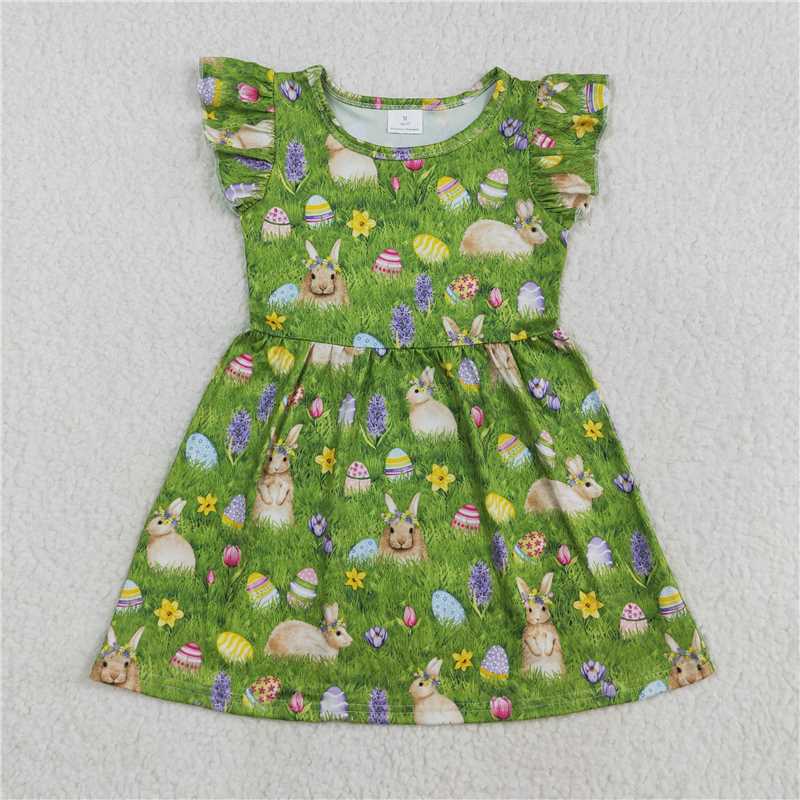 RTS SALES NO MOQ G6-17-7.，Grass Mushroom Rabbit Flying Sleeve Dress 草地蘑菇兔子飞袖裙