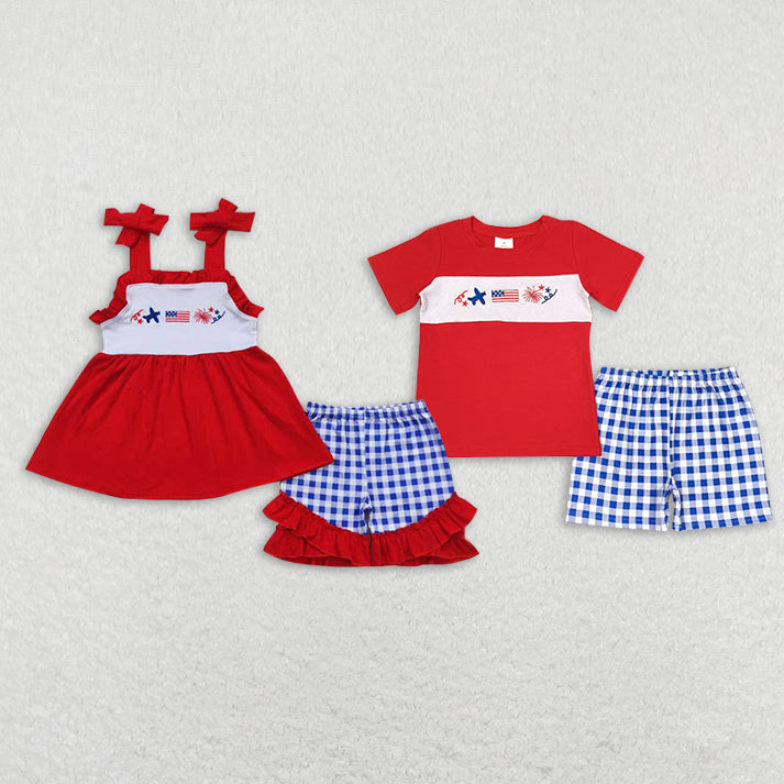 Baby Girls boys airplane flag print red boys and girls set Family siblings set