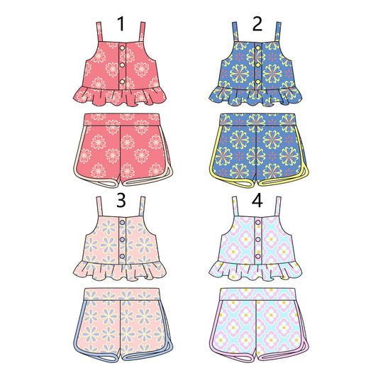 1.15 custom each style moq 5eta 4-6week Sibling Sister baby girls short sleeve shorts sets 1 and sets 2 and sets 4 match design