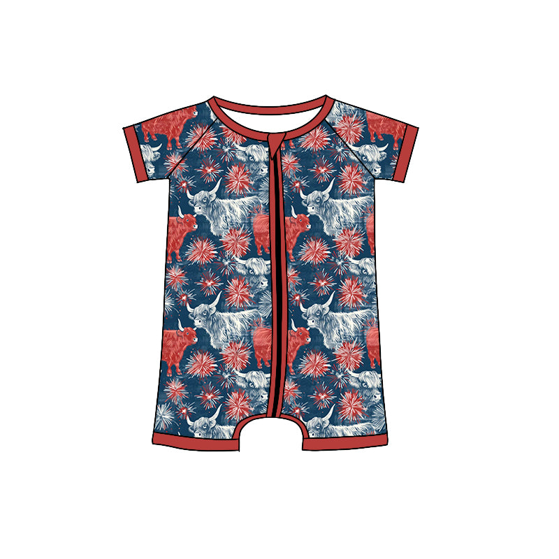 5.8custom each style moq 5eta 4-5week Sibling Sister red yak and fireworks prints navy blue boys outfits and baby romper and backpack match family design