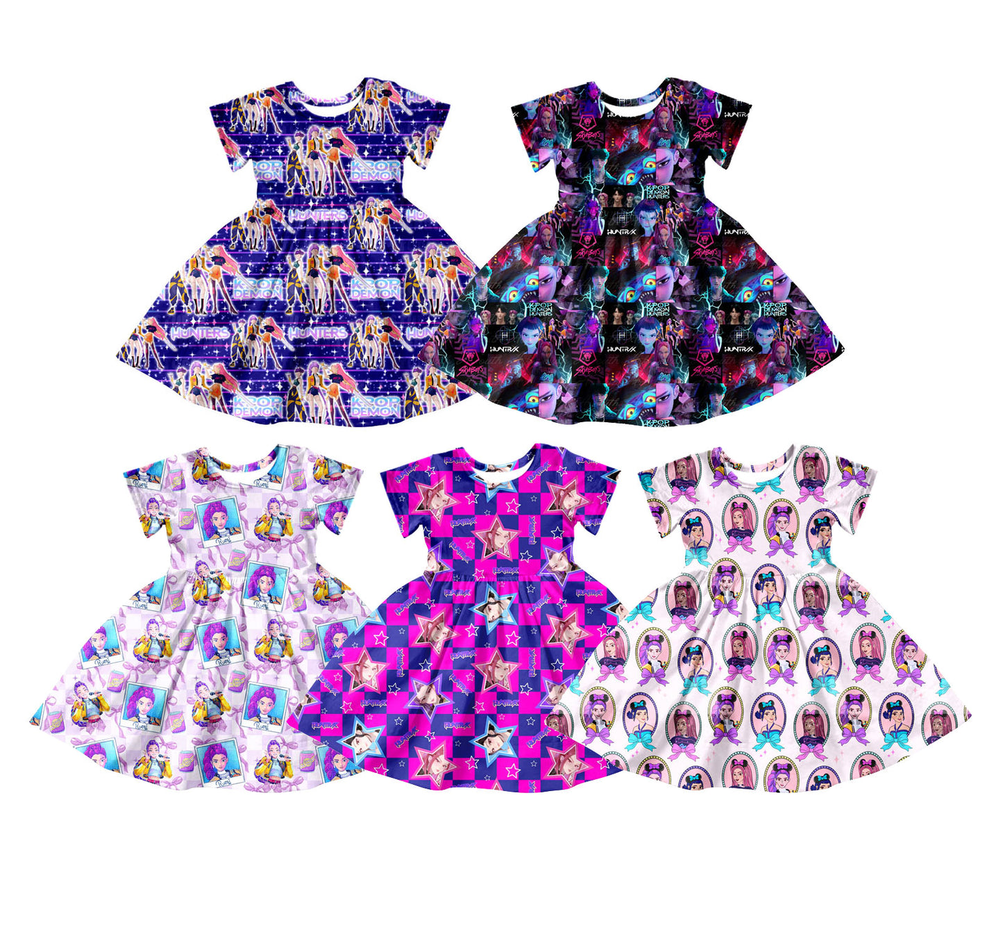 25.11.24 custom each style moq 5 eta 6-8week Sibling Sister cartoon baby girl short sleeves dress 5 match design