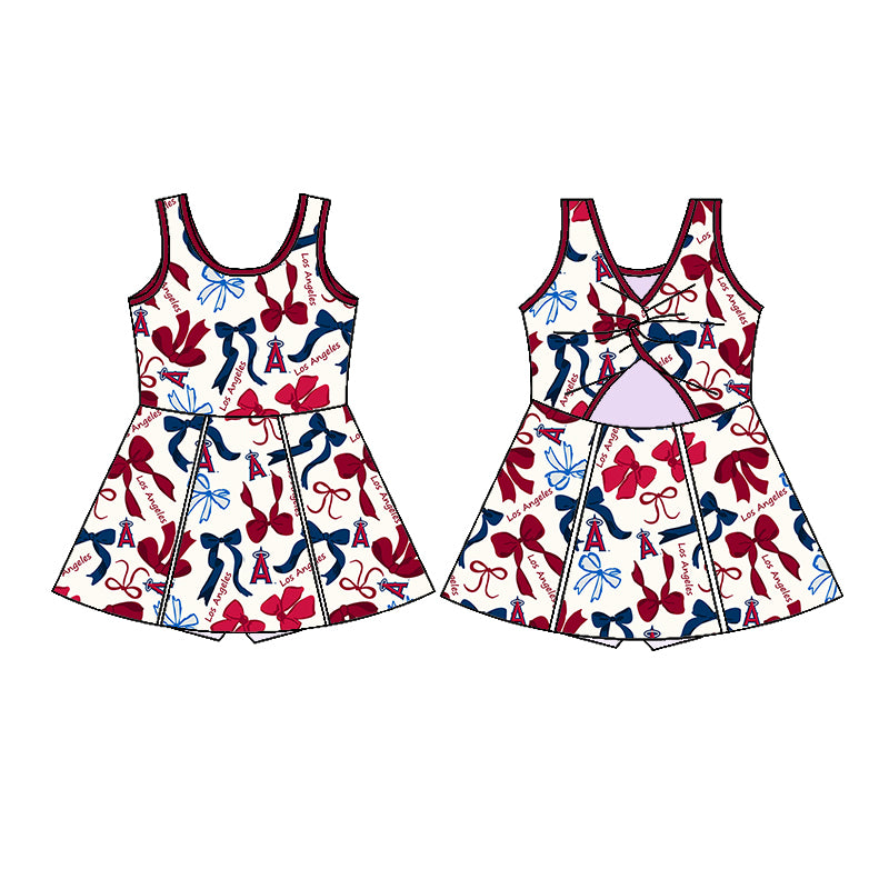 Custom moq 5 mix sizes summer teams baby girls clothes team brick red short sleeve skirts shorts sets dress 1 and dress 2 and dress 3 and dress 4-25.5.17