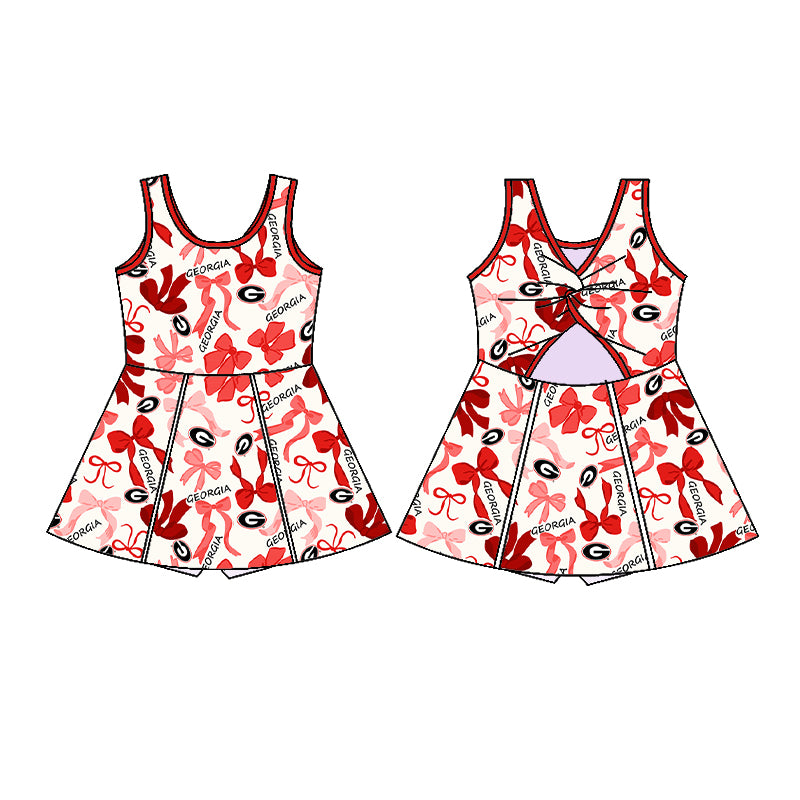 Custom moq 5 mix sizes summer teams baby girls clothes team red short sleeve skirts shorts sets dress 1 and dress 2 and dress 3 and dress 4-25.5.14