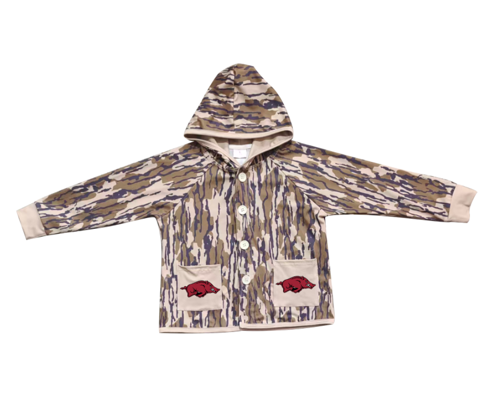 Custom moq 5 mix size milk silk baby boys clothes team summer camouflage button hooded long sleeve top-25.11.25