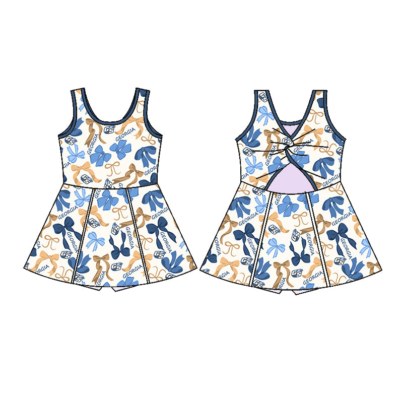 Custom moq 5 mix sizes summer teams baby girls clothes team blue short sleeve skirts shorts sets dress 1 and dress 2 and dress 3 and dress 4-25.5.16