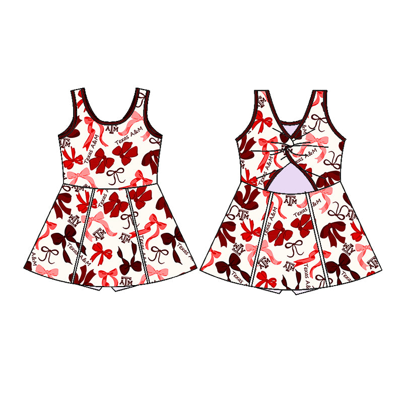 Custom moq 5 mix sizes summer teams baby girls clothes team brick red short sleeve skirts shorts sets dress 1 and dress 2 and dress 3 and dress 4-25.5.15