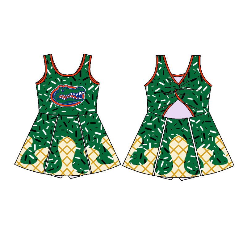 Custom moq 5 mix sizes summer teams baby girls clothes team green short sleeve skirts shorts sets dress top-25.5.9