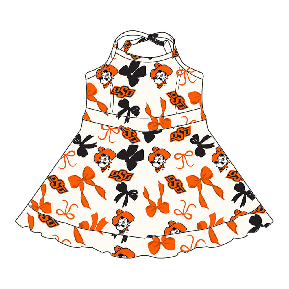 Custom moq 5 mix sizes summer teams baby girls clothes team orange short sleeve skirts shorts sets dress 1 and dress 2 and dress 3 and dress 4-25.5.23