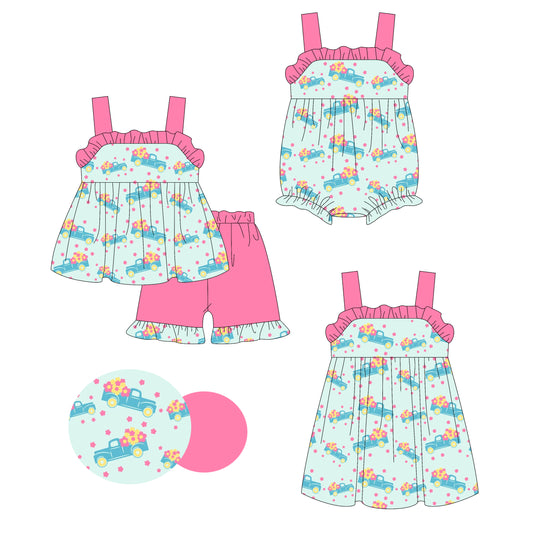 3.15 custom each style moq 5eta 4-6week Sibling Sisters baby girl short sleeve shorts sets and dress and rompers match family design