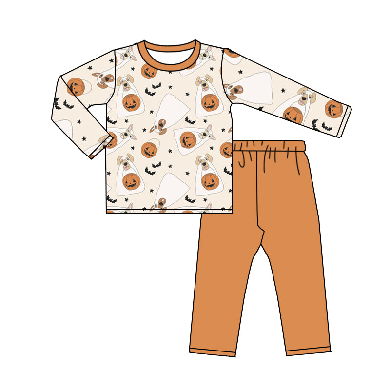 5.7custom each style moq 5eta 4-5week Sibling Sister Halloween pumpkin prints orange boys and girls outfits and baby romper match family design