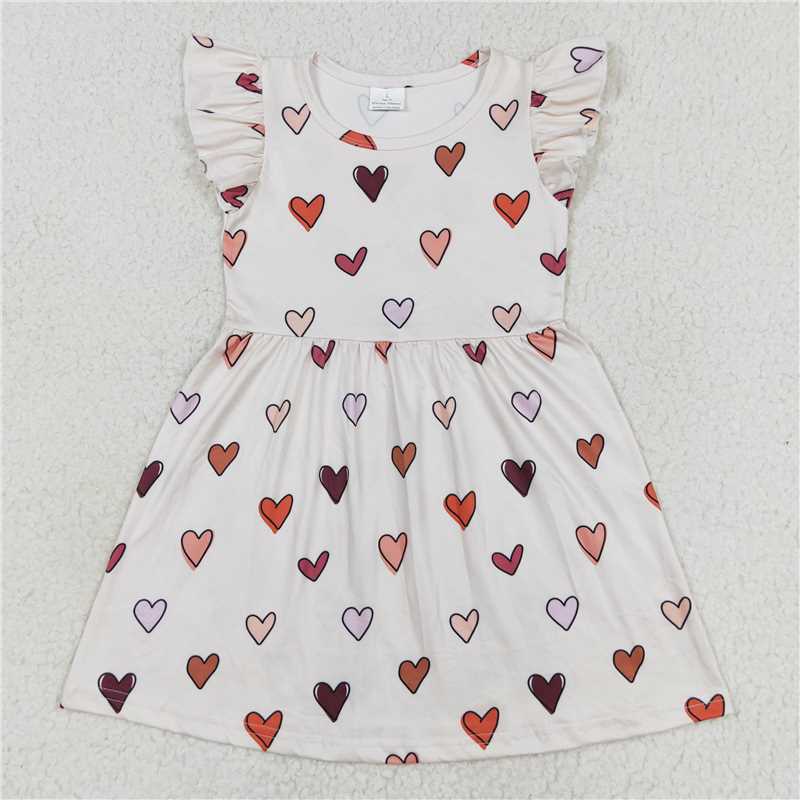 RTS SALES NO MOQ G1-12-4；*、Colorful love milk white flying sleeve skirt  彩色爱心奶白色飞袖裙