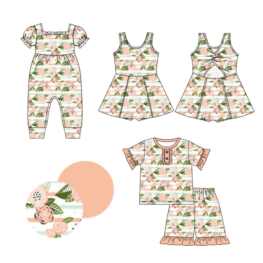 1.17 custom each style moq 5eta 4-6week Sibling Sisters baby girl short sleeve shorts sets and dress and rompers match family design