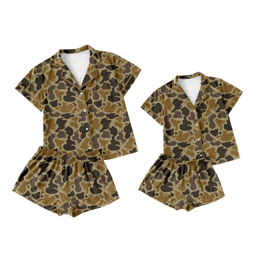 25.11.21 custom each style moq 5 eta 6-8week Sibling Sister camouflage short sleeve shorts sets and adult set match design