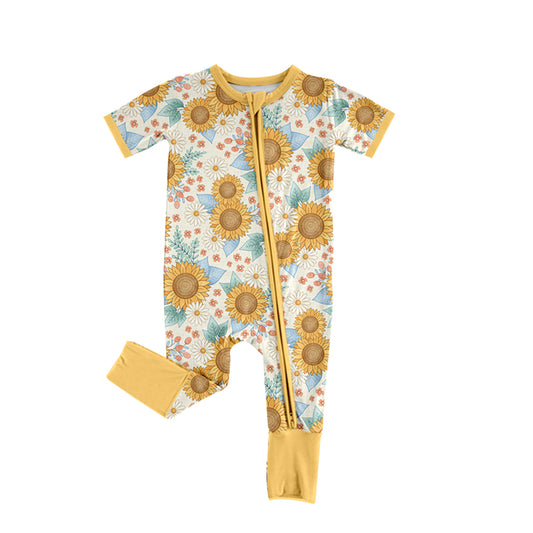 5.2custom each style moq 5eta 4-5week sunflower prints yellow baby romper