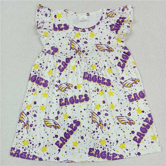 Yellow Star Eagle Head White Flying Sleeve Dress 黄色星星老鹰头白色飞袖裙