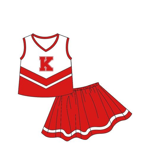 Deadline September 16 custom no moq eta 6-8weeks  Red Letter K Sleeveless Cheerleading Skirt Outfit