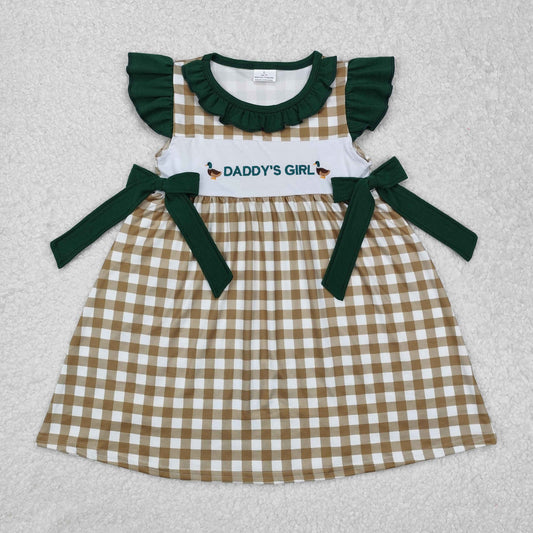 RTS NO MOQ ETA 5/7days Arrived GSD1609 Embroidered daddy's girl duck green lace butterfly plaid flying sleeve dress