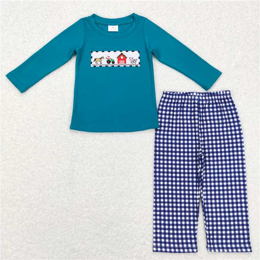 RTS NO MOQ（In Stock) BLP0398 Baby Boys embroidery farm Pocket Top Pants Outfits Sets