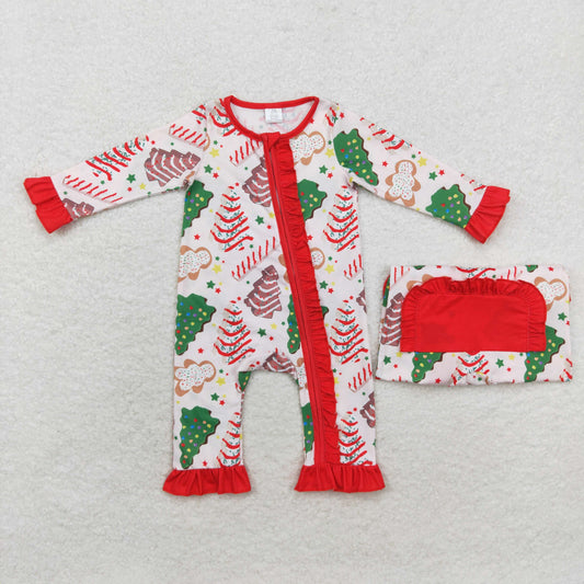 bamboo rts no moq LR1149 Modal Christmas tree biscuit gingerbread man lace zipper long-sleeved jumpsuit