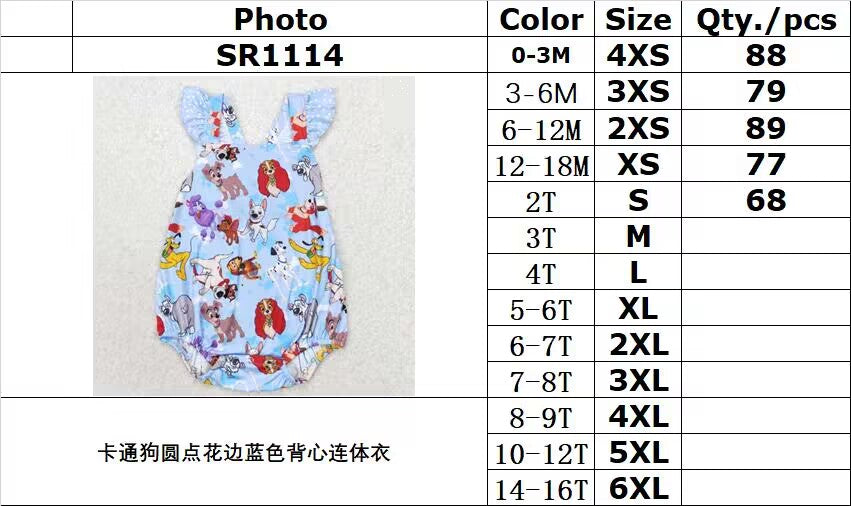 RTS no moq SR1114 Cartoon dog polka dot lace blue vest jumpsuit