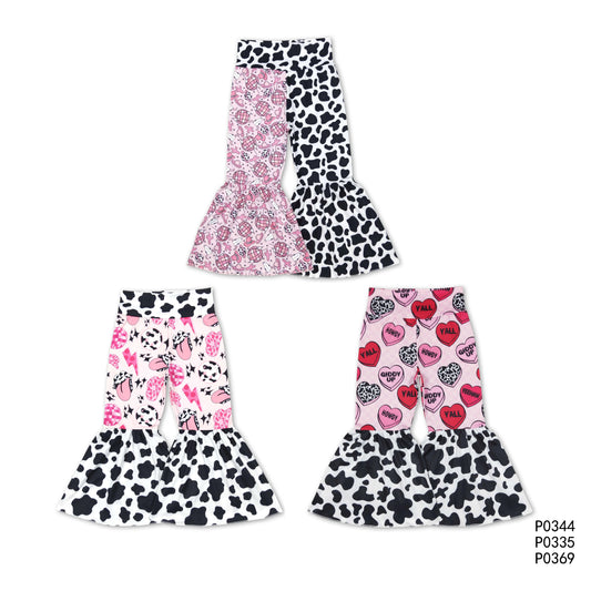 RTS NO MOQ P0344 P0335 P0369 Baby Girls Pink Valentine's Day Black and White Leopard Print Flared Pants