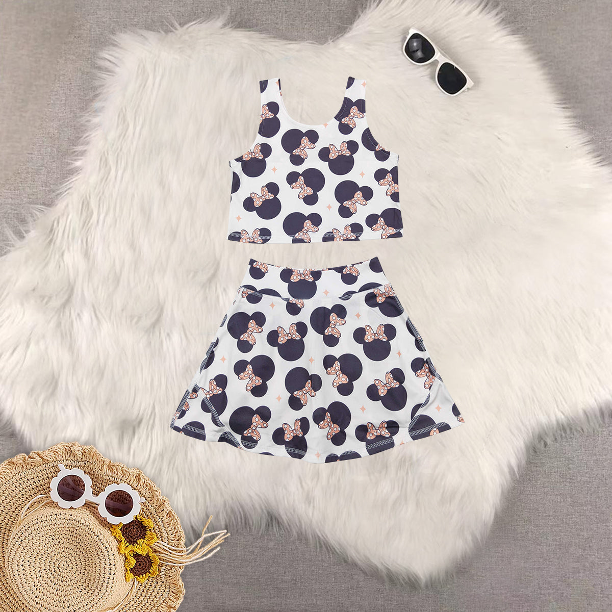 RTS NO MOQ baby girl clothes cartoon sleeveless skirt yoga set