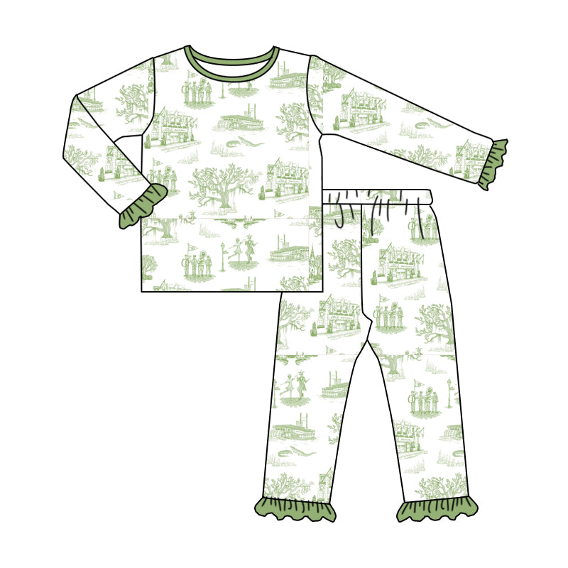 Custom NOLA TOILE COLLECTION  Green tree house summer  baby girls sets