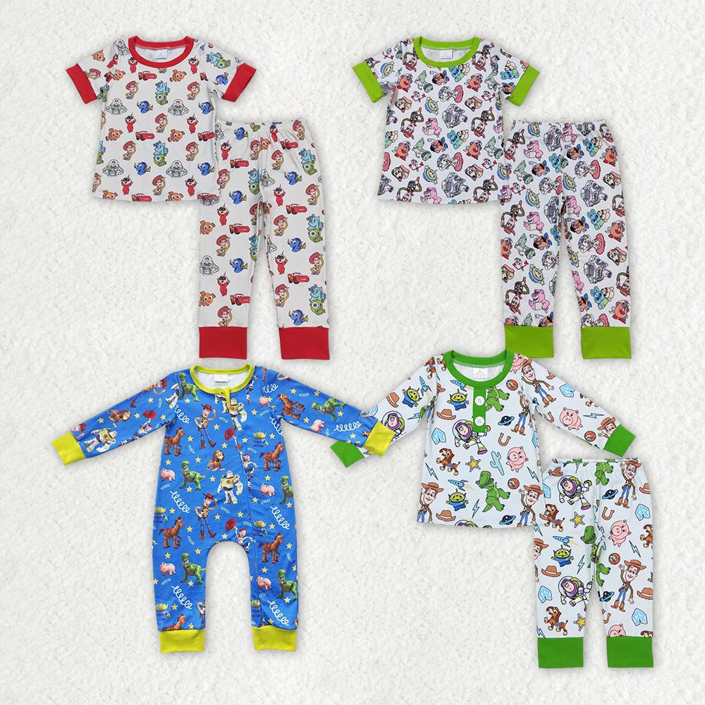 RTS NO MOQ Toy cartoon character green and white short-sleeved long pants pajamas set