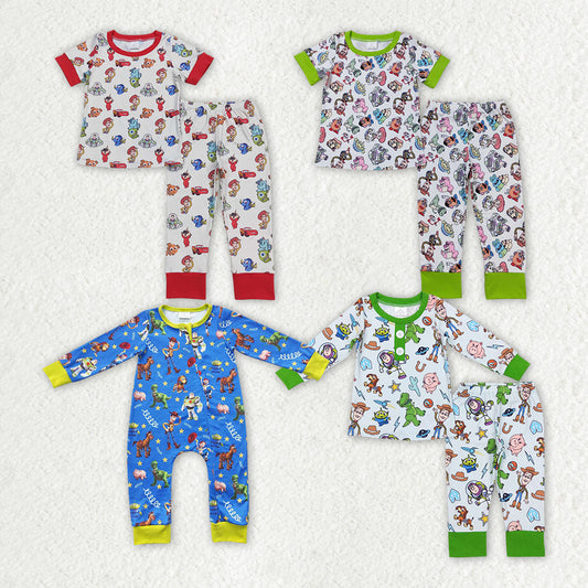 RTS NO MOQ Toy cartoon character green and white short-sleeved long pants pajamas set