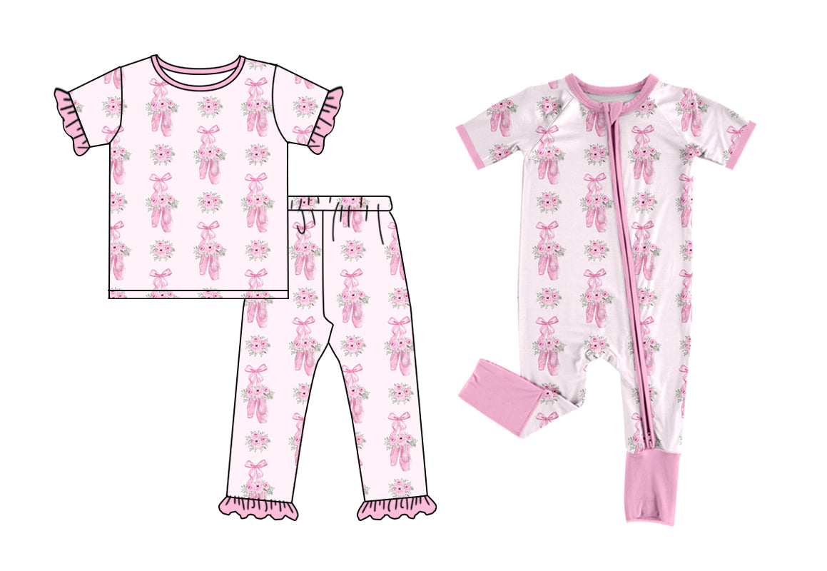 26.1.3 custom each style moq 5 eta 6-8week Sibling Sisters ballet shoes floral bow baby girl clothes short sleeve pants sets and romper match family design