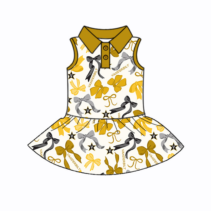 Custom moq 5 mix sizes summer teams baby girls clothes team yellow short sleeve skirts shorts sets dress 1 and dress 2 and dress 3 and dress 4-25.5.15