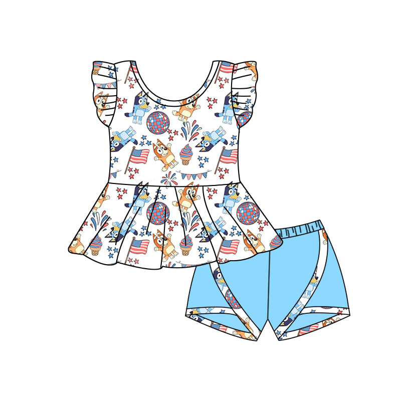 4.26 custom moq 5 eta 4-5weeks Cute cartoon character prints and blue shorts