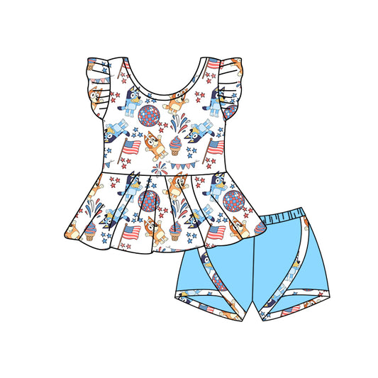 4.26 custom moq 5 eta 4-5weeks Cute cartoon character prints and blue shorts