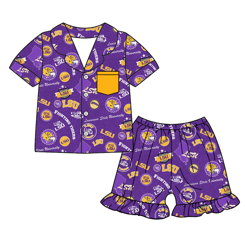 Custom summer teams baby girls clothes team purple sets dress romper-25.5.6