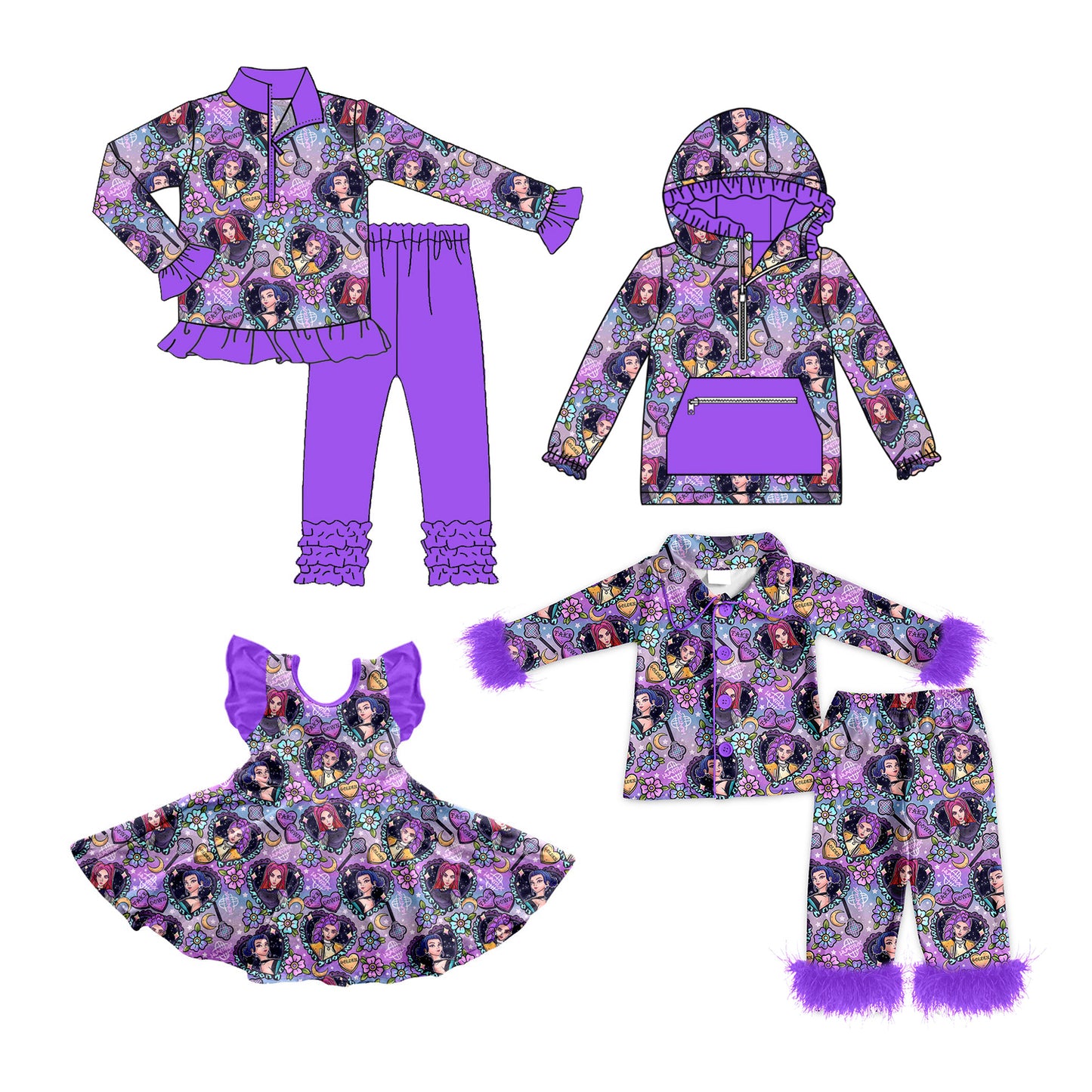 25.12.1 custom each style moq 5 eta 6-8week Sibling Sisters cartoon baby girl long sleeve pants sets 2 and dress and top match family design