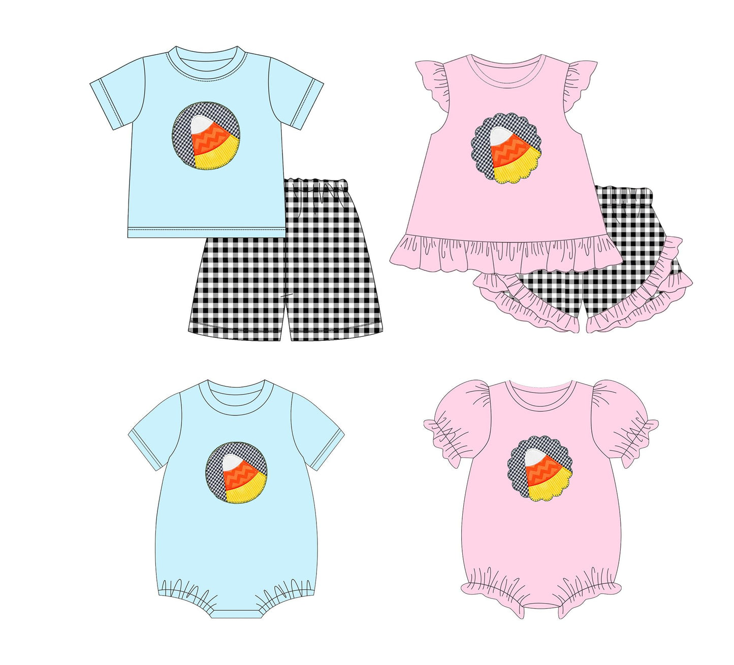 5.10custom each style moq 5eta 4-5week Sibling Sister triangle pond prints blue and pink girls and boys outfits and baby romper match family design