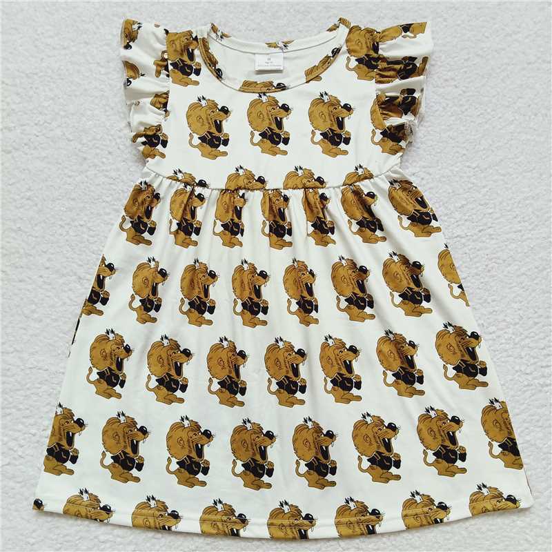 Cartoon lion white flying sleeve dress 卡通狮子白色飞袖裙