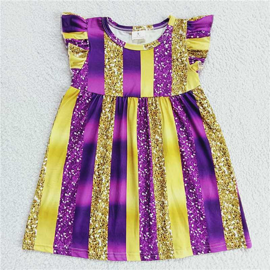 Purple and yellow vertical pattern flying sleeve dress 紫黄竖纹飞袖裙